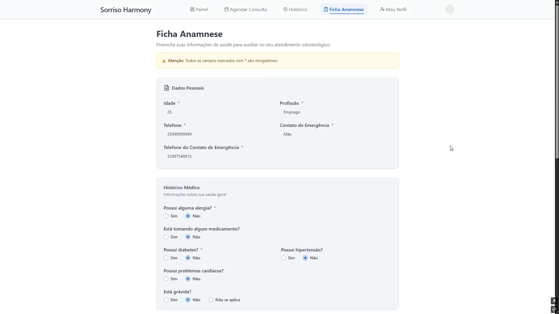 Ficha anamnese